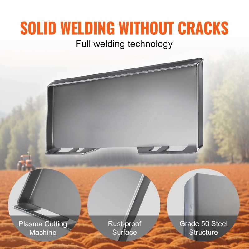 Liukuohjatun kuormaajan pikakiinnityslevy 50-luokan teräs 3/8 tuumaa paksu 45 tuuman sisäleveydelle