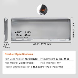 Liukuohjatun kuormaajan pikakiinnityslevy 50-luokan teräs 3/8 tuumaa paksu 45 tuuman sisäleveydelle