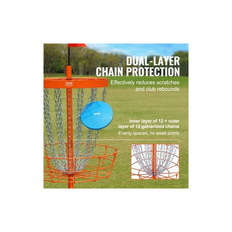 Frisbeegolfkori teräsrunko oranssi 24 sinkittyä ketjua 6 kiekkoa ulko ja sisäkäyttöön