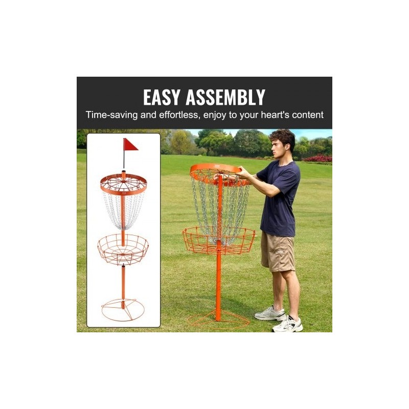 Frisbeegolfkori teräsrunko oranssi 24 sinkittyä ketjua 6 kiekkoa ulko ja sisäkäyttöön