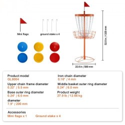 Frisbeegolfkori teräsrunko oranssi 24 sinkittyä ketjua 6 kiekkoa ulko ja sisäkäyttöön