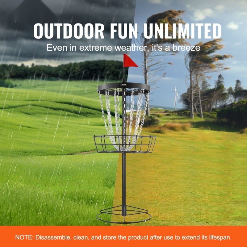 Frisbeegolf-kori teräs kaksikymmentäneljä galvanoitua ketjua musta sisä- ja ulkokäyttöön