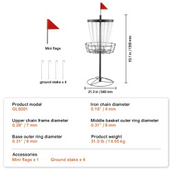 Frisbeegolf-kori teräs kaksikymmentäneljä galvanoitua ketjua musta sisä- ja ulkokäyttöön