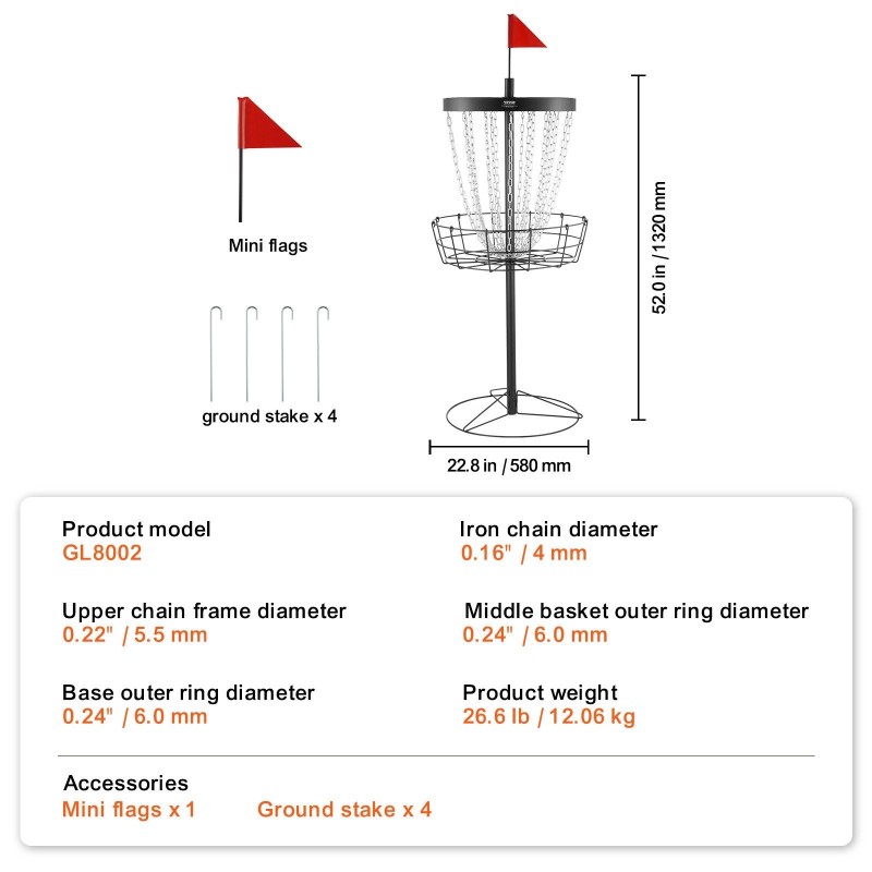 Frisbeegolfkori pinnoitettua terästä 24 galvanoitua ketjua sisä ja ulkokäyttöön