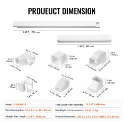 Putkikansi PVC ja PE 5350 mm 76,2 mm 4 kpl ilmastointiputkille valkoinen