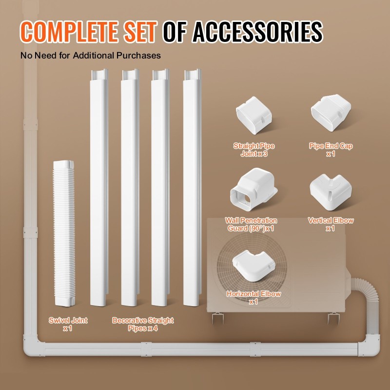 Putkisuojasarja PVC ja PE ilmalämpöpumpulle 4830 mm 75x60 mm neljä suoraputkea maalattavissa