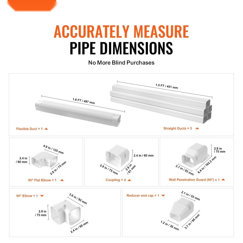 Putkikanaalisarja PVC- ja PE-muovista 76 millimetriä leveä 3110 millimetriä pitkä valkoinen ilmastointilaitteille
