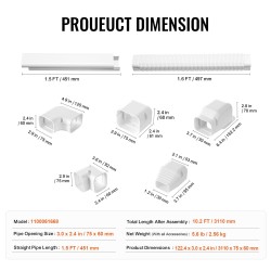 Putkikanaalisarja PVC- ja PE-muovista 76 millimetriä leveä 3110 millimetriä pitkä valkoinen ilmastointilaitteille