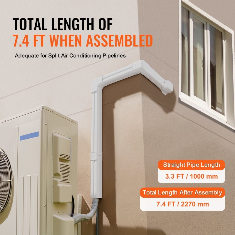 Putkisuoja PVC-PE-muovia 2270 mm 75x60 mm ilmastoinnille ja lämpöpumpuille valkoinen