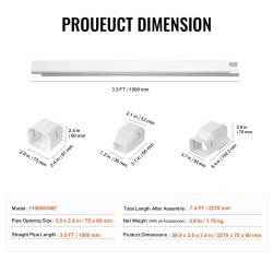 Putkisuoja PVC-PE-muovia 2270 mm 75x60 mm ilmastoinnille ja lämpöpumpuille valkoinen