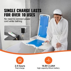 Kylpyammeen sähköinen nostin vedenpitävä muovi istuinkorkeus 77–507 mm 140,6 kg 45° selkänoja