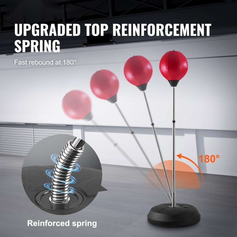 Vapaasti seisova muovinahkainen refleksinyrkkeilypussi säädettävä korkeus 146 cm jalusta kotitreeniin