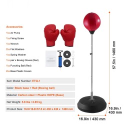 Vapaasti seisova muovinahkainen refleksinyrkkeilypussi säädettävä korkeus 146 cm jalusta kotitreeniin