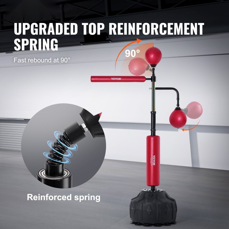 Vapaasti seisova PVC-tekonahkainen nyrkkeilysäkki säädettävä korkeus sisältää hanskat musta ja punainen