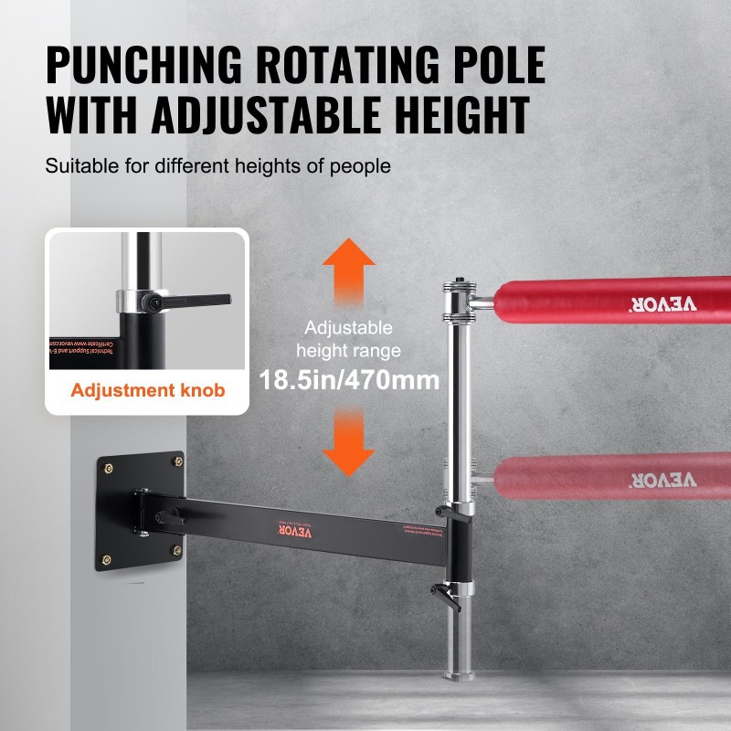 Seinään kiinnitettävä nyrkkeilytanko hiiliteräsrunko PVC-nahkainen säkki 360-asteinen korkeussäädettävä