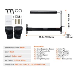 Seinään asennettava nyrkkeilytanko 360 asteen pyörivä hiiliteräsrunko korkeussäädettävä musta