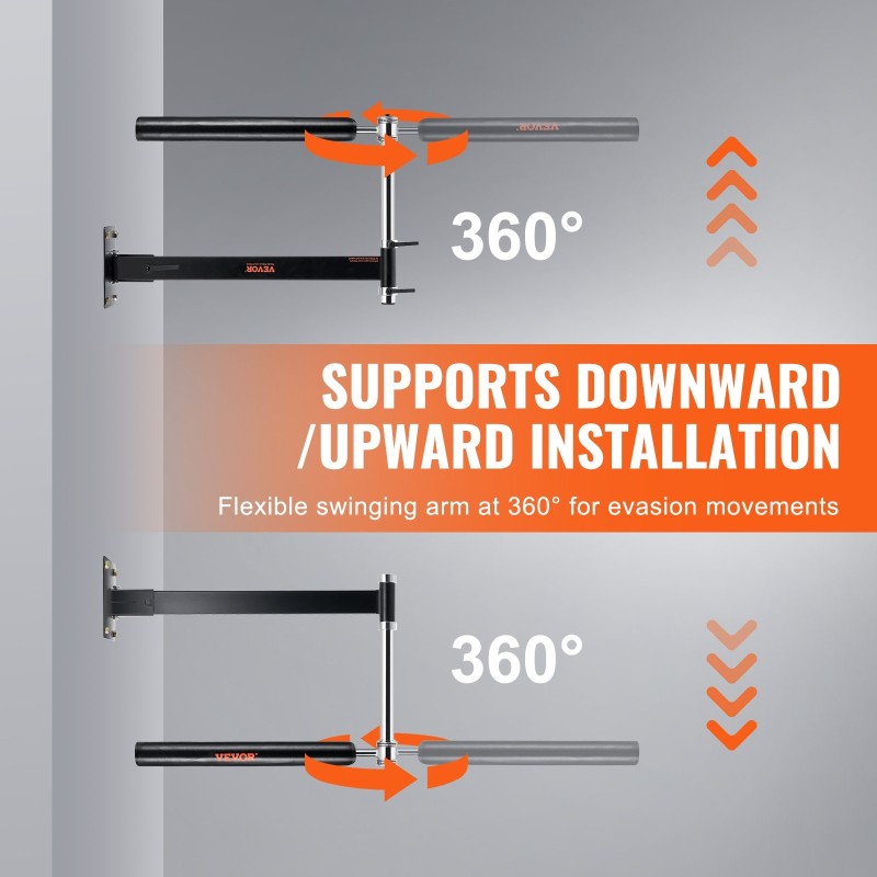 Seinään asennettava nyrkkeilytanko 360 asteen pyörivä hiiliteräsrunko korkeussäädettävä musta