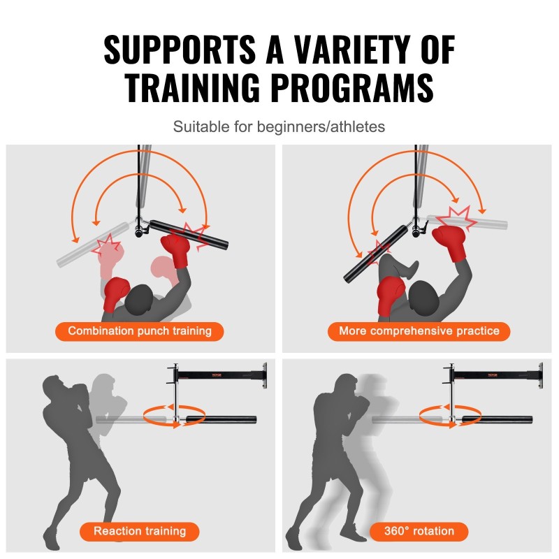 Seinään asennettava nyrkkeilytanko 360 asteen pyörivä hiiliteräsrunko korkeussäädettävä musta