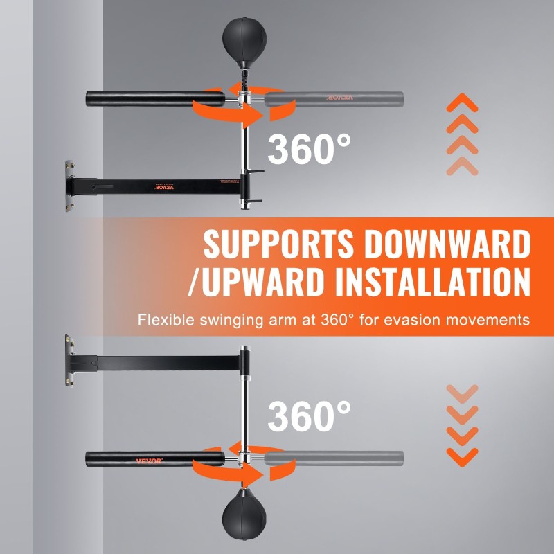 Seinään asennettava hiiliteräs nyrkkeilytanko nyrkkeilypallolla korkeussäädettävä kolmesataakuusikymmentä astetta pyörivä