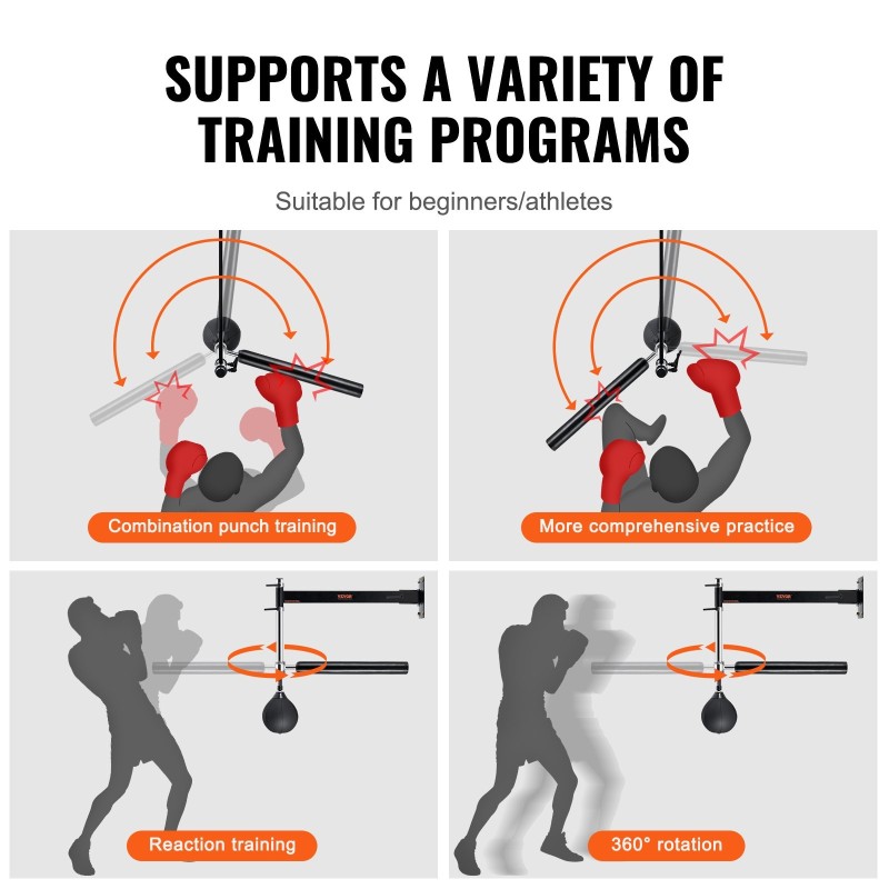 Seinään asennettava hiiliteräs nyrkkeilytanko nyrkkeilypallolla korkeussäädettävä kolmesataakuusikymmentä astetta pyörivä