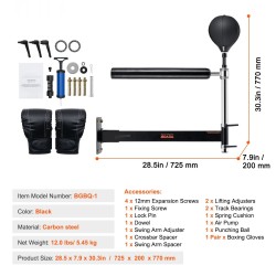 Seinään asennettava hiiliteräs nyrkkeilytanko nyrkkeilypallolla korkeussäädettävä kolmesataakuusikymmentä astetta pyörivä