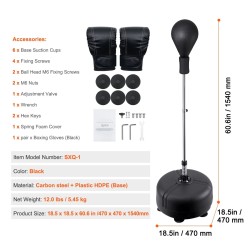 Vapaasti seisova korkeussäädettävä refleksinyrkkeilypussi hiiliteräsrunko sisältää nyrkkeilyhanskat musta