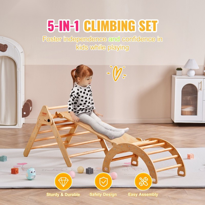 Puinen 5-osainen sisäkiipeilysetti kolmio ramppi kaari Montessori 1–3-vuotiaille