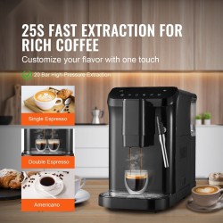 Automaattinen espressokone sisäänrakennetulla kartioterämyllyllä 15-portainen jauhatus höyrysuutin 20 bar 1,5 l vesisäiliö