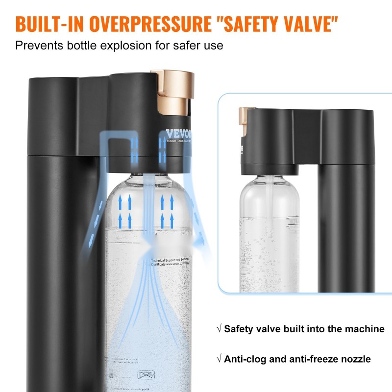 Hiilihapotuslaite ABS-runko BPA-vapaa 1 l PET-pullo sähkötön kotikäyttöön yhteensopiva 60 l hiilidioksidisylintereille