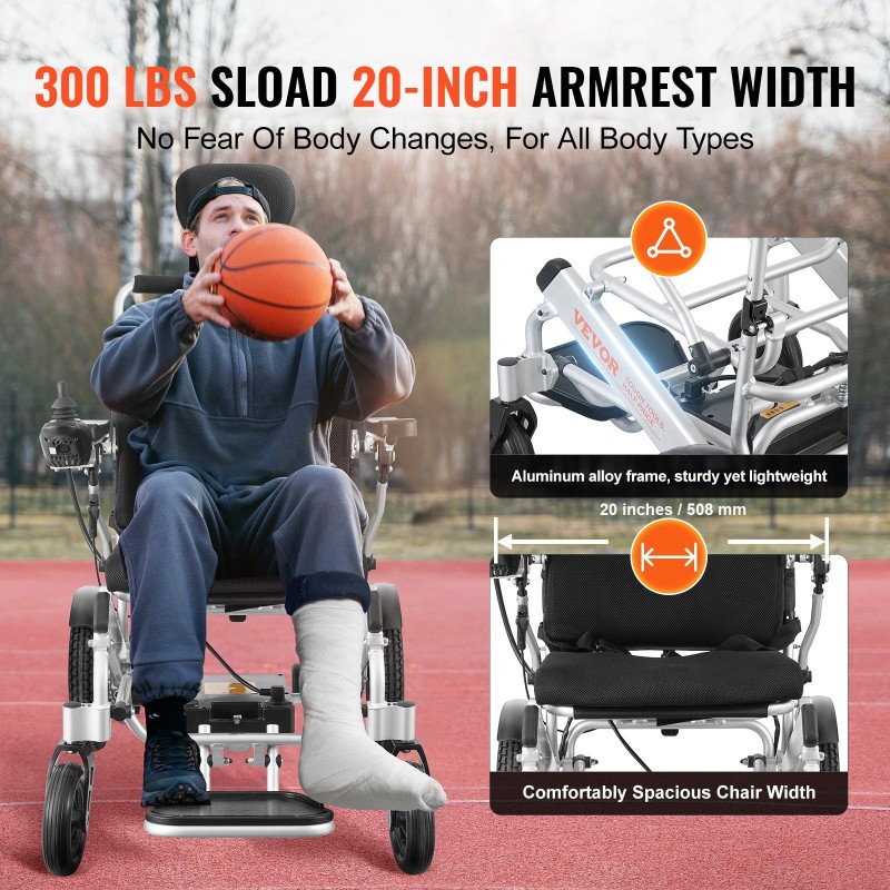 Sähköpyörätuoli kokoontaitettava alumiiniseos istuimen leveys 50,8 senttimetriä kantavuus 136 kilogrammaa säädettävä selkänoja