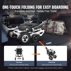 Sähköpyörätuoli alumiiniseosrunko yhden painikkeen taittotoiminto 50,8 cm istuinleveys 136 kg kantavuus