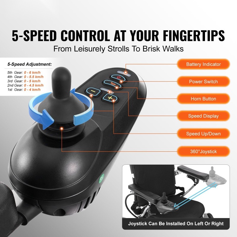 Sähköpyörätuoli taittuva alumiiniseosrunko 136 kg kantavuus säädettävä selkänoja 20 km toimintamatka