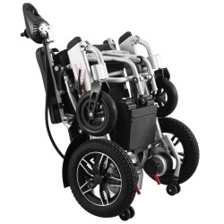 Sähköpyörätuoli taittuva alumiiniseosrunko 136 kg kantavuus säädettävä selkänoja 20 km toimintamatka