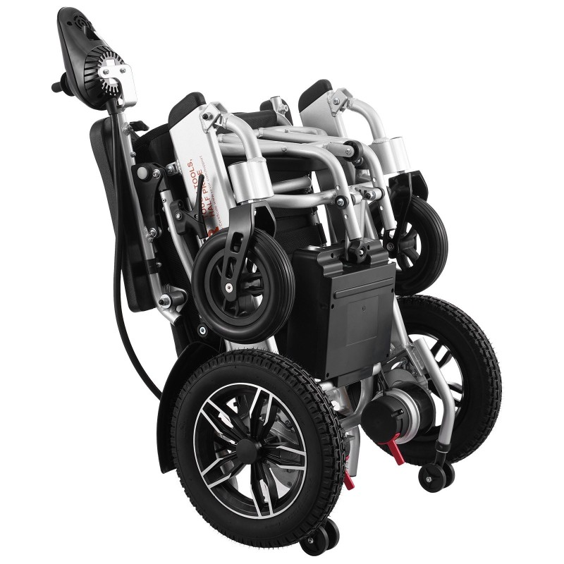 Sähköpyörätuoli taittuva alumiiniseosrunko 136 kg kantavuus säädettävä selkänoja 20 km toimintamatka