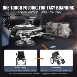 Sähköinen taittuva pyörätuoli hiiliteräs kantavuus 120 kg iskunvaimennetut renkaat säädettävä selkänoja