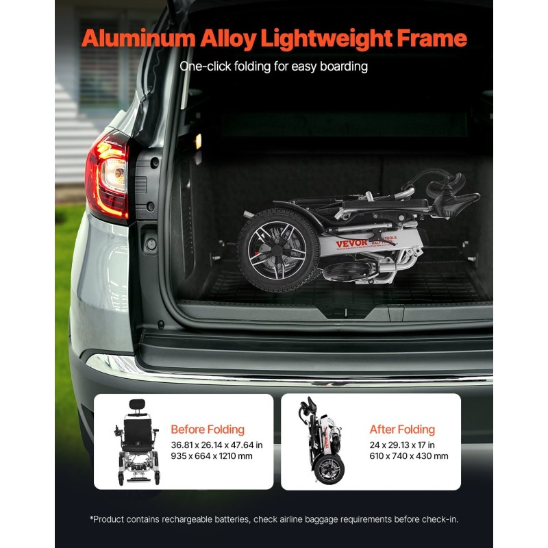 Sähköpyörätuoli alumiinirunkoinen 136 kg kantavuus kokoontaittuva säädettävä selkänoja toimintasäde 21 km