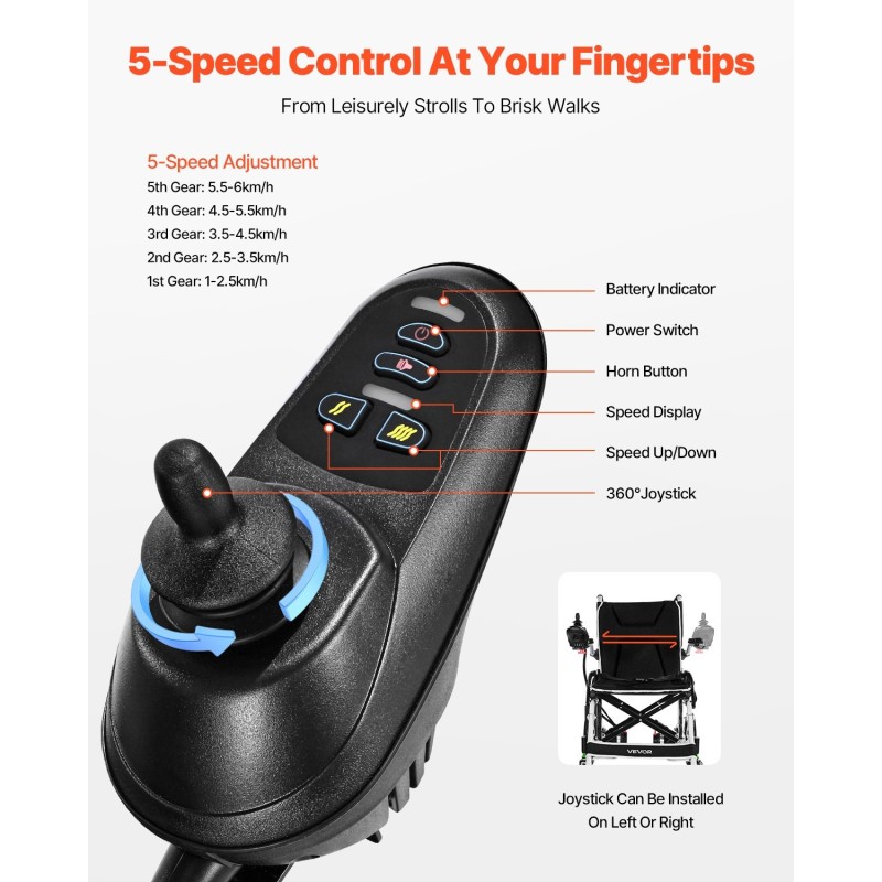 Sähköpyörätuoli alumiiniseosrunko kevyt 100 kg kantavuus kokoontaitettava 19,3 km toimintasäteellä