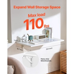 Seinään kiinnitettävä lastulevyinen taittopöytä 1000 x 500 mm rautakannattimilla valkoinen 50 kg