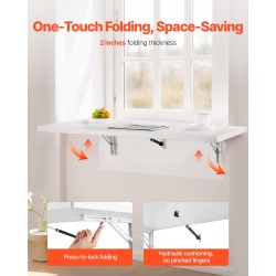 Seinään kiinnitettävä lastulevyinen taittopöytä 1000 x 500 mm rautakannattimilla valkoinen 50 kg