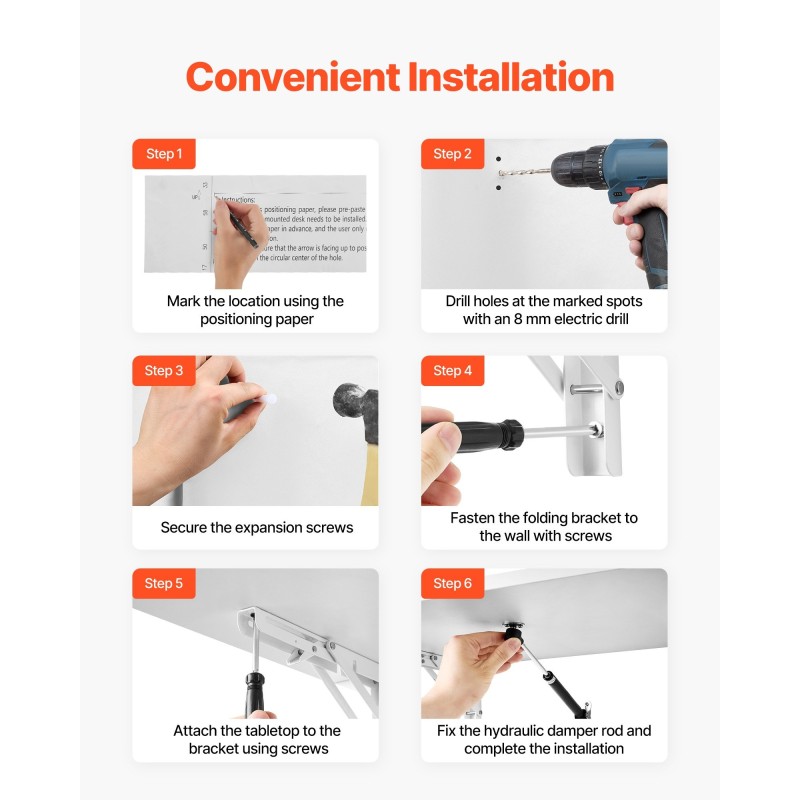 Seinään kiinnitettävä lastulevyinen taittopöytä 1000 x 500 mm rautakannattimilla valkoinen 50 kg