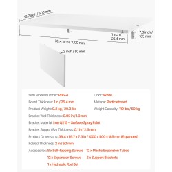 Seinään kiinnitettävä lastulevyinen taittopöytä 1000 x 500 mm rautakannattimilla valkoinen 50 kg