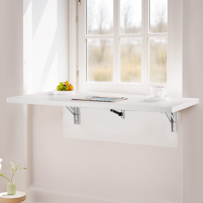 Seinään kiinnitettävä lastulevyinen taittopöytä 1000 x 500 mm rautakannattimilla valkoinen 50 kg