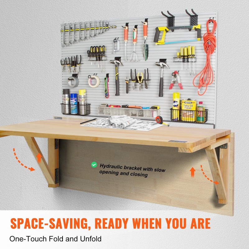 Seinäkiinnitteinen taittopöytä mäntypuinen pöytälevy 800 x 600 mm rautaisella kannattimella pieniin tiloihin