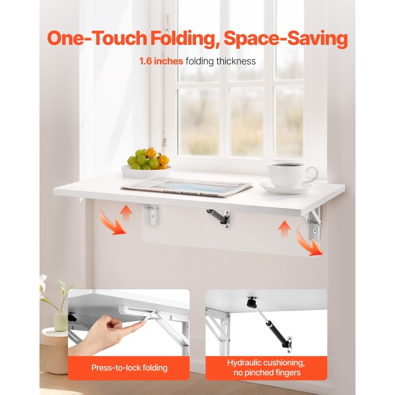 Seinään kiinnitettävä taittopöytä lastulevy 600 x 400 mm kantaa 23 kg