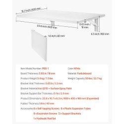 Seinään kiinnitettävä taittopöytä lastulevy 600 x 400 mm kantaa 23 kg