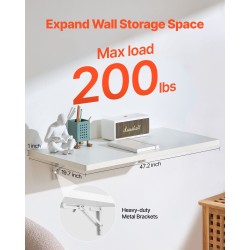 Seinään kiinnitettävä taittopöytä lastulevy valkoinen 1200 x 500 mm kuormankesto 91 kg