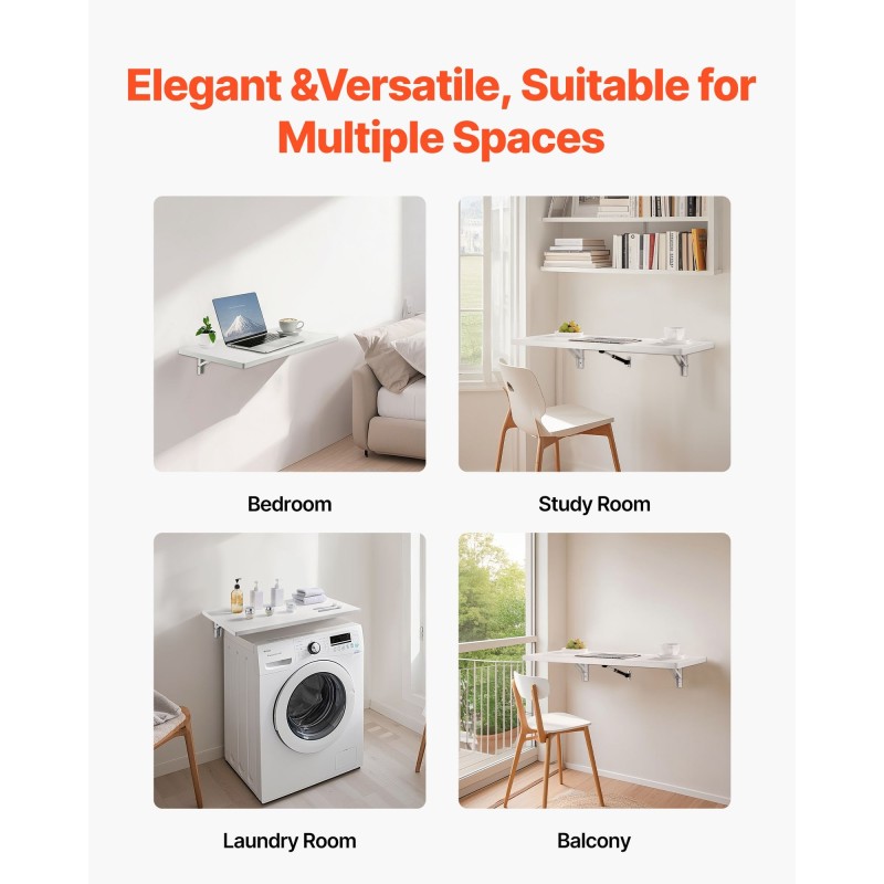 Seinään kiinnitettävä taittopöytä lastulevy valkoinen 1200 x 500 mm kuormankesto 91 kg