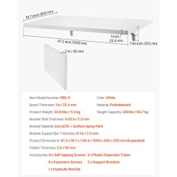 Seinään kiinnitettävä taittopöytä lastulevy valkoinen 1200 x 500 mm kuormankesto 91 kg
