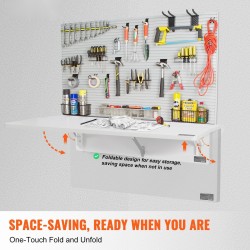 Seinään kiinnitettävä lastulevyinen taittopöytä 800 x 600 mm valkoinen rautakiinnikkeillä