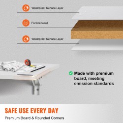 Seinään kiinnitettävä lastulevyinen taittopöytä 800 x 600 mm valkoinen rautakiinnikkeillä